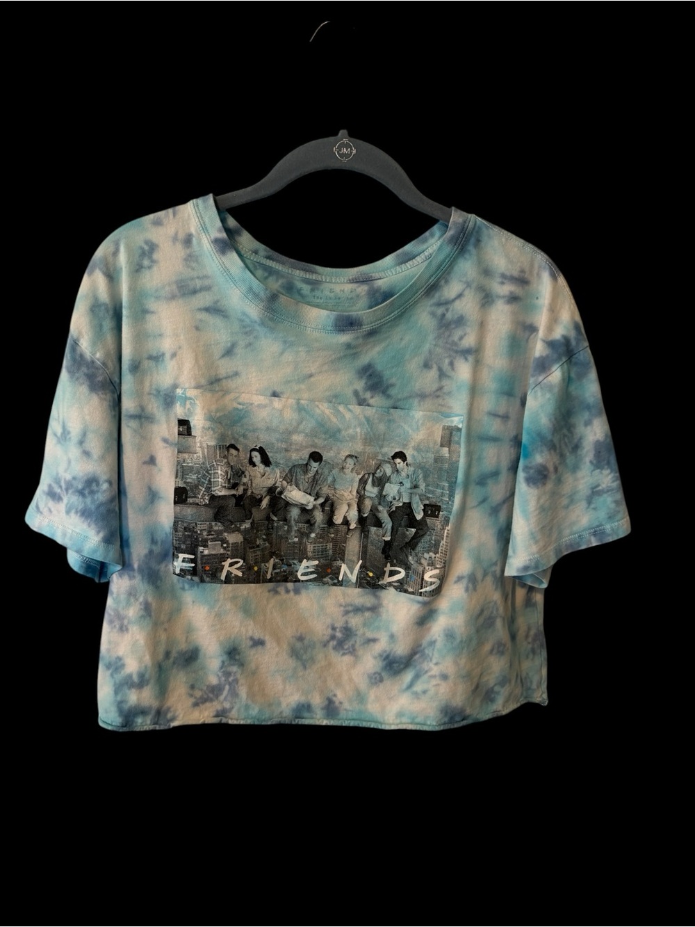 Tie-Dye "Friends" Graphic Crop Tee - Blue & White
